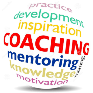 A word cloud illustration featuring various terms related to coaching, symbolizing its concepts and practices.