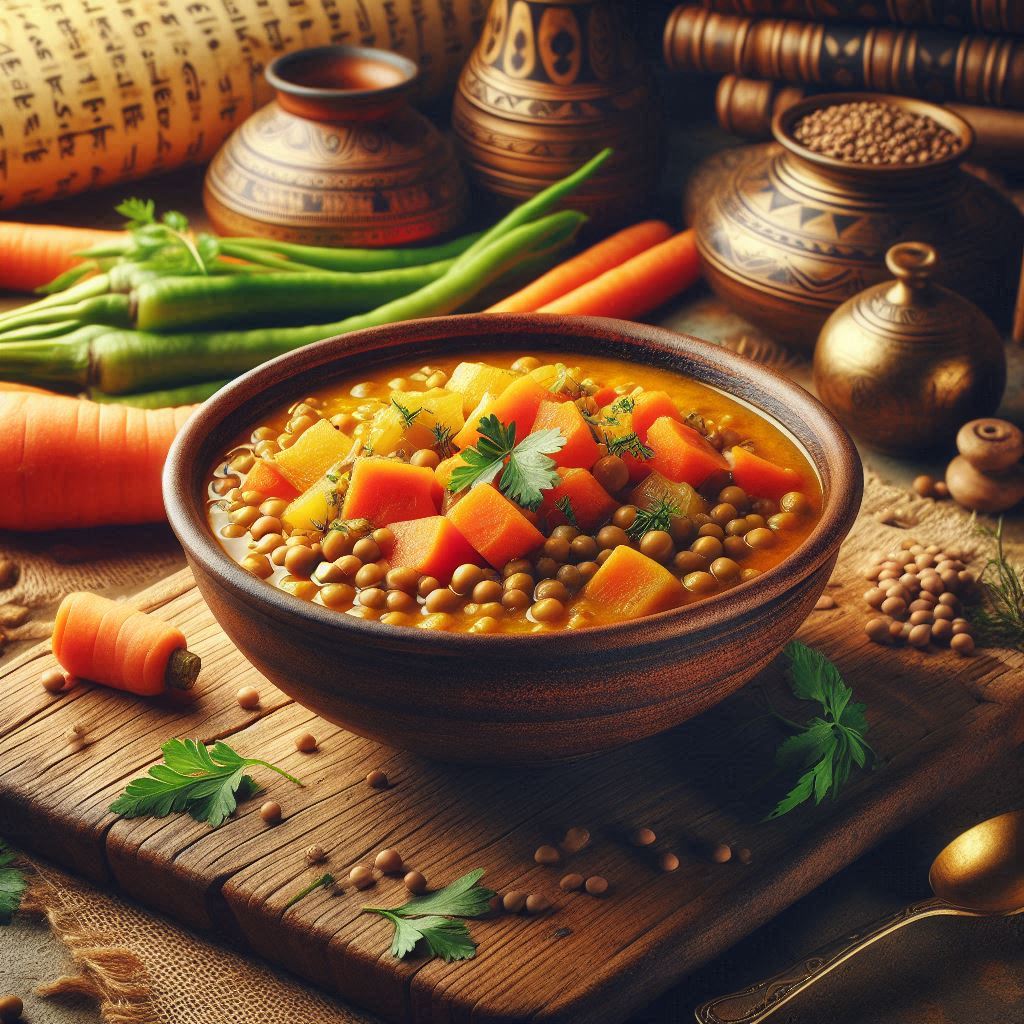 A bowl of vegetarian lentil soup featuring vibrant carrots and fresh parsley, showcasing a wholesome and delicious option.